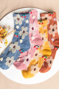 Floral Textured Crew Socks