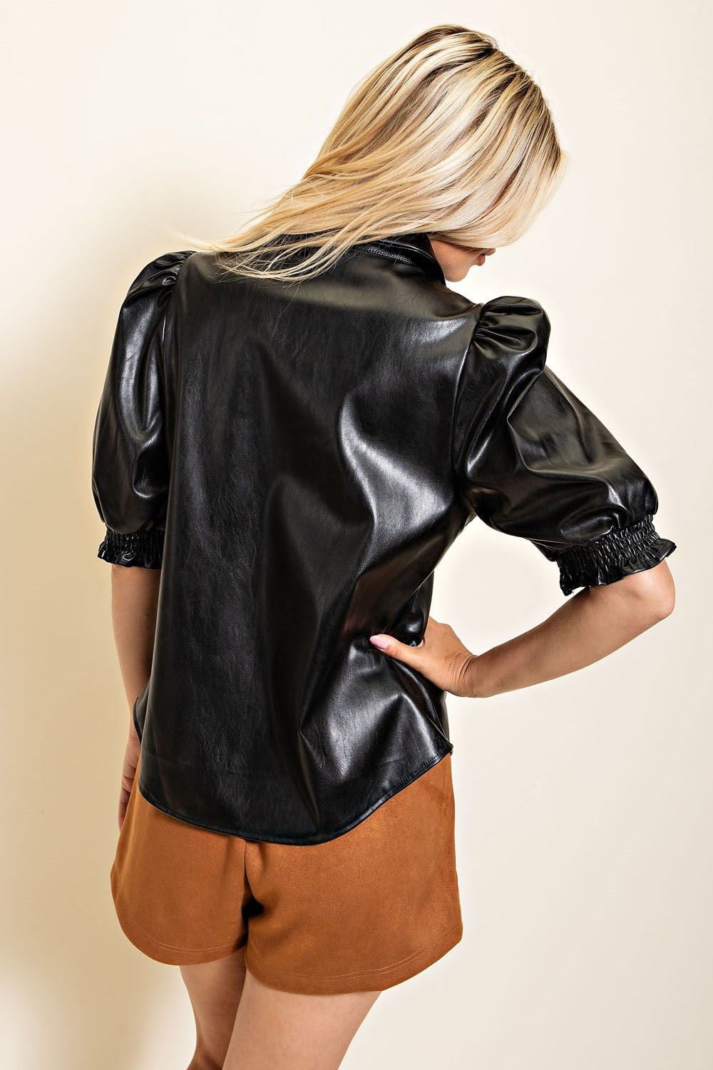 Puff Sleeve Faux Leather Top