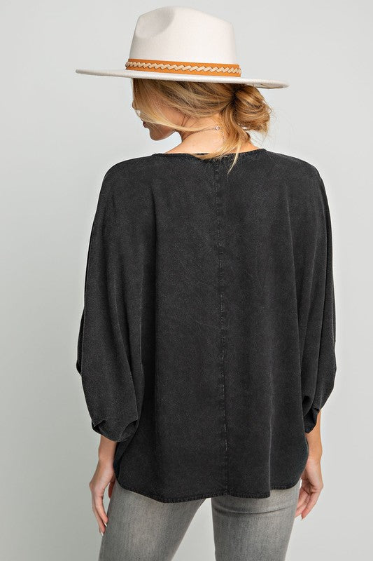 3/4 Sleeve Mineral Washed Top