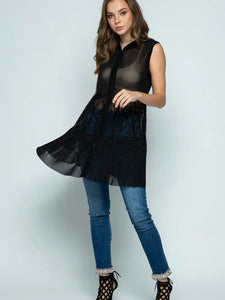 Hoodie Ruffled Lace Vest