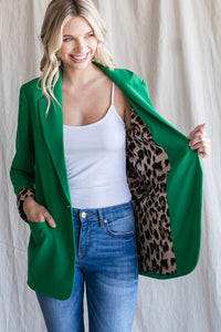 Kelly Green Leopard Lined Blazer