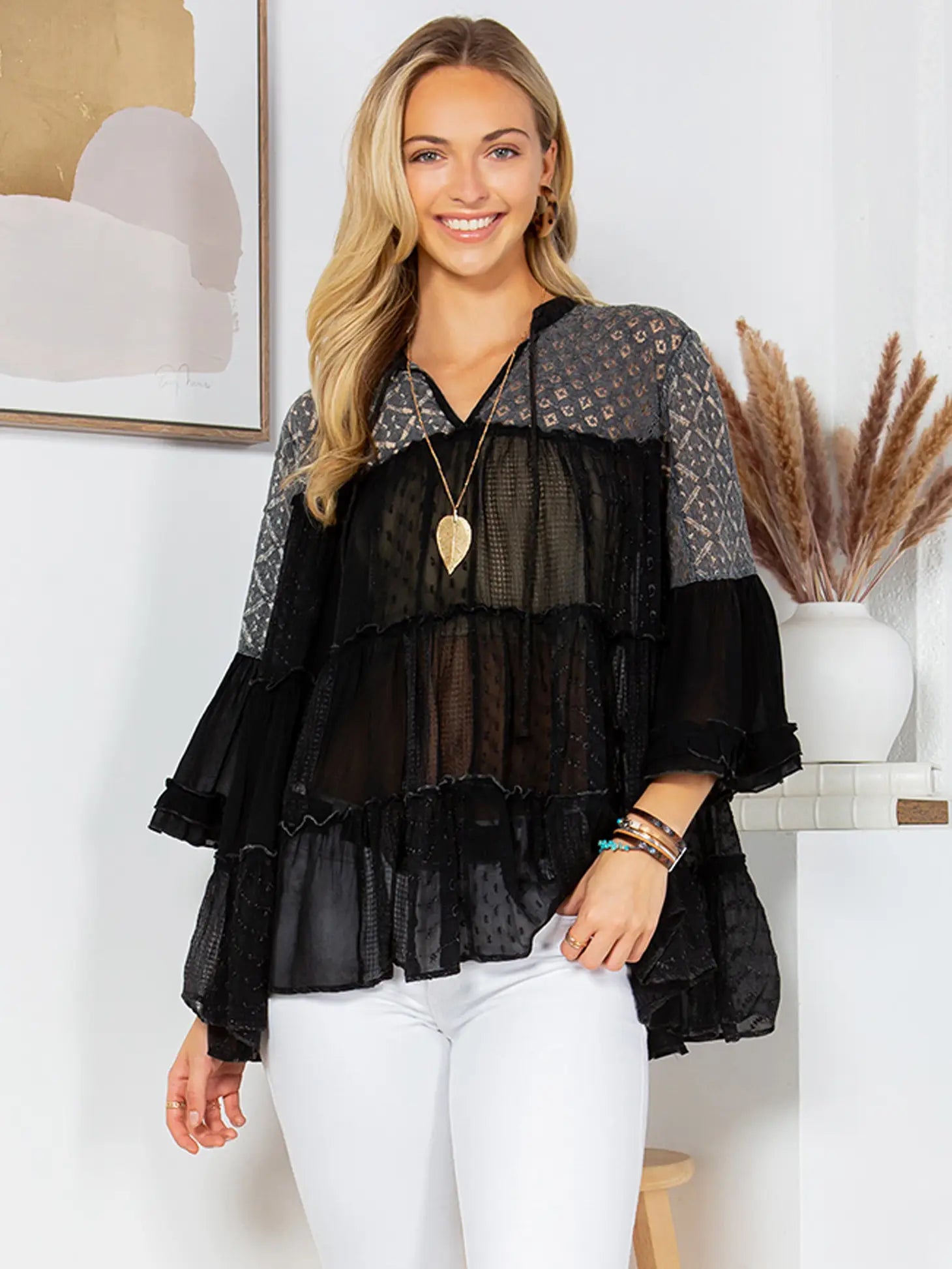 Boho Chic Jhabla Top-Charcoal