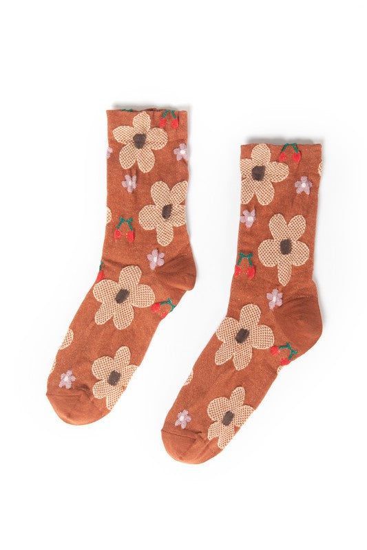 Floral Textured Crew Socks