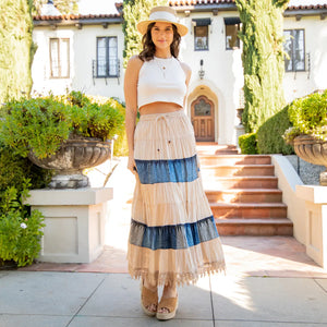 Boho Denim Maxi Skirt