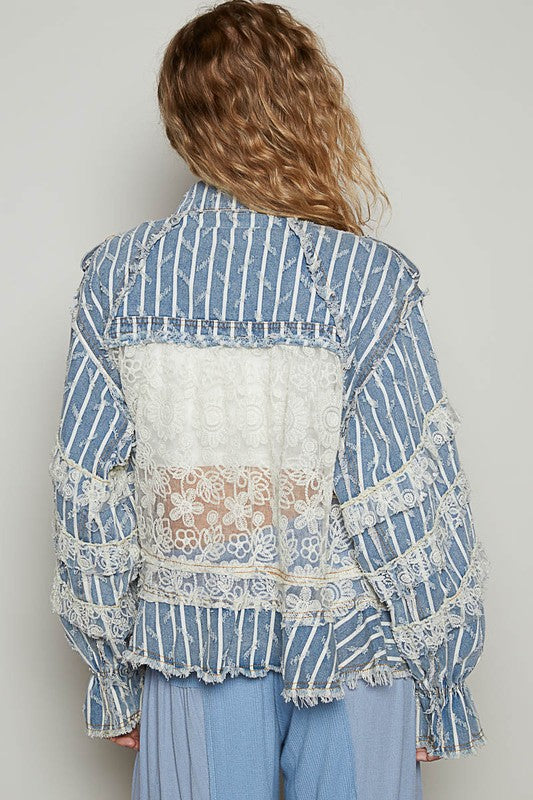 Ruffle Denim Striped Jacket