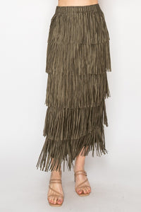 Olive Fringe Skirt