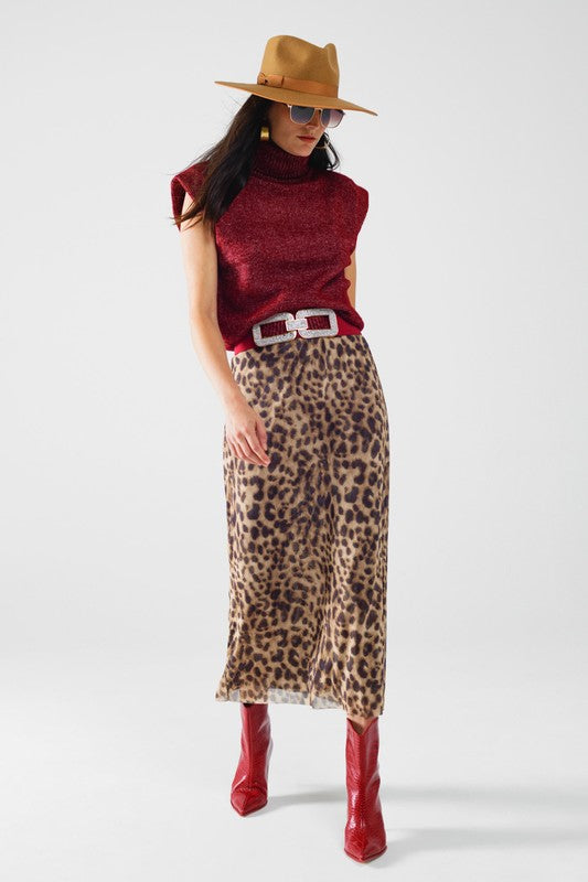 Mesh Leopard Midi Skirt
