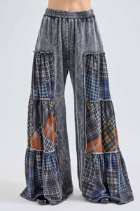 Mineral Washed Tiered Plaid Pants