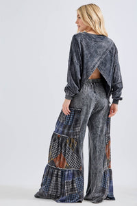 Mineral Washed Tiered Plaid Pants