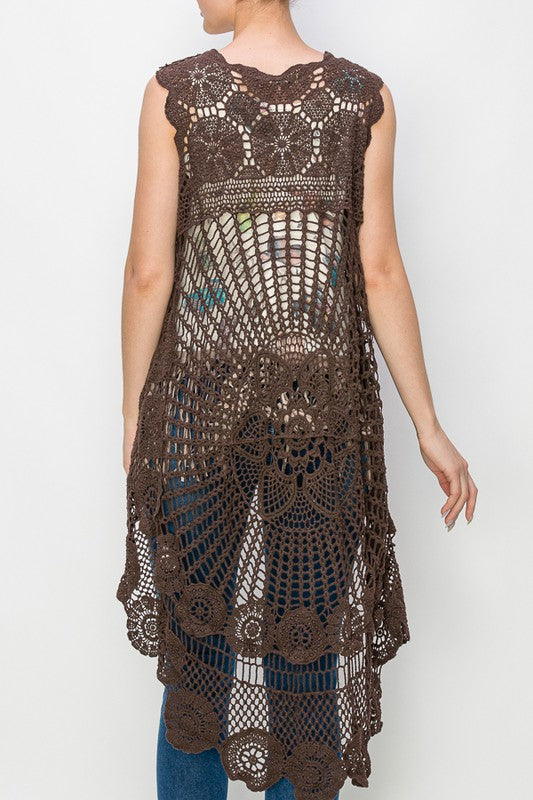 Brown Crochet High-Low Vest