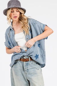 Star Denim Button-Up Shirt