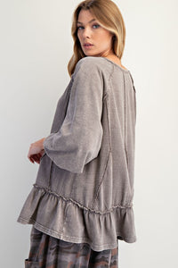 Bubble Sleeve Linen Mixed Top