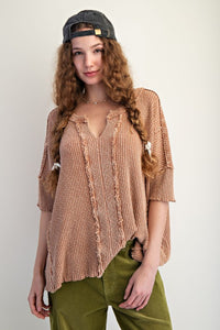 S/S Textured Slouchy Top-Mocha