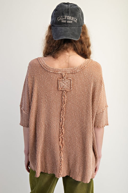 S/S Textured Slouchy Top-Mocha