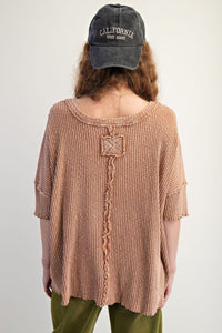 S/S Textured Slouchy Top-Mocha