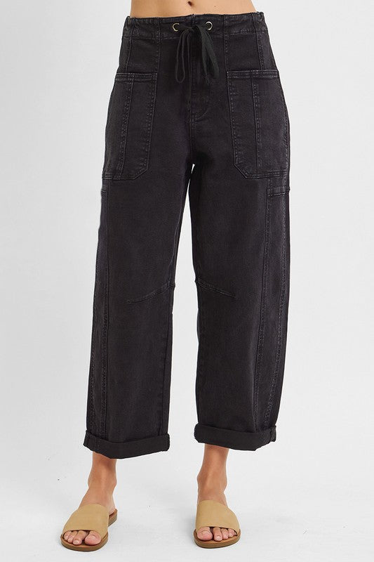 Black Patch Pocket Barrel Pants