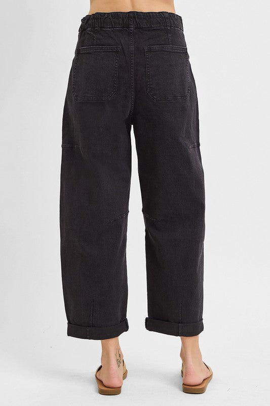 Black Patch Pocket Barrel Pants