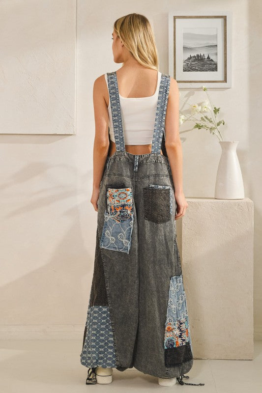 Multi Patch Denim Overalls