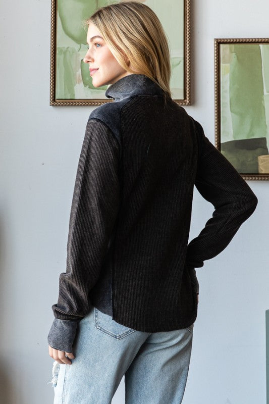 Zip Up Neck Waffle Top