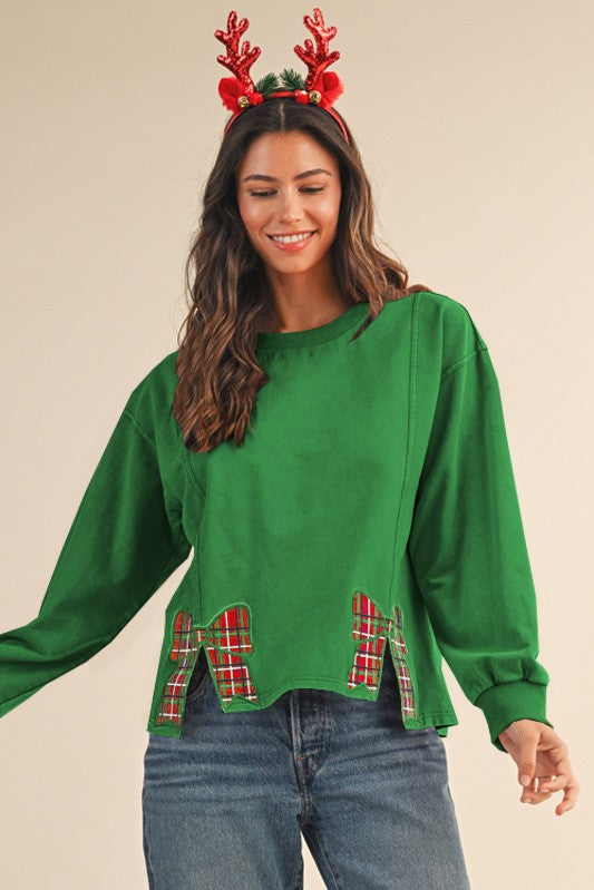 Christmas Plaid Bow Pullover