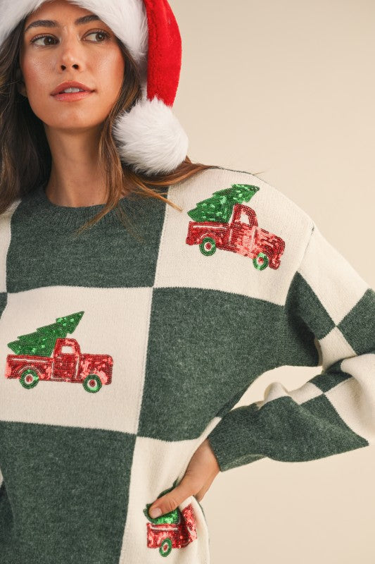 Sequin Christmas Truck Sweater