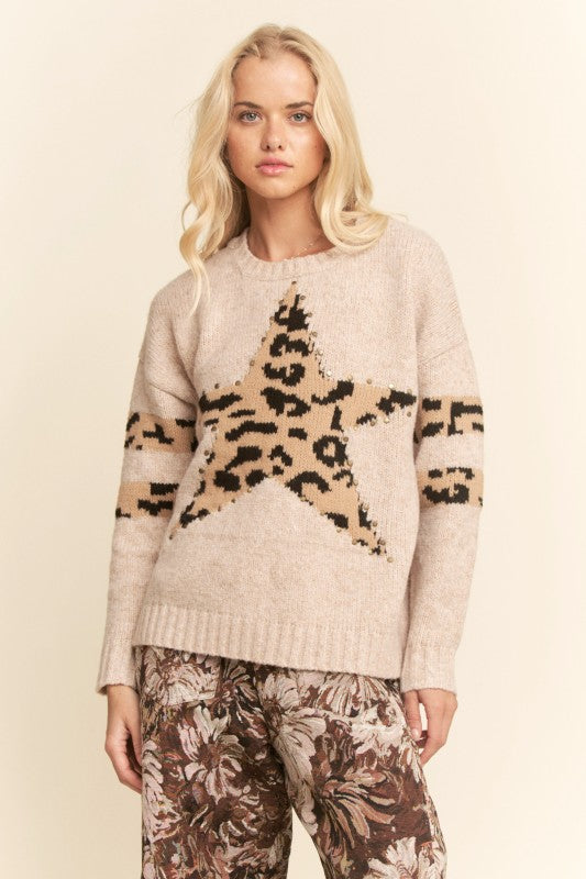 Stud Leopard Star Sweater