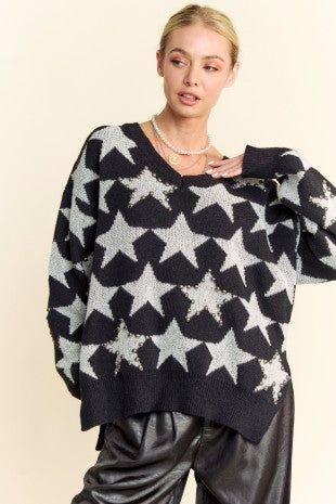 Star & Stud V-Neck  Sweater