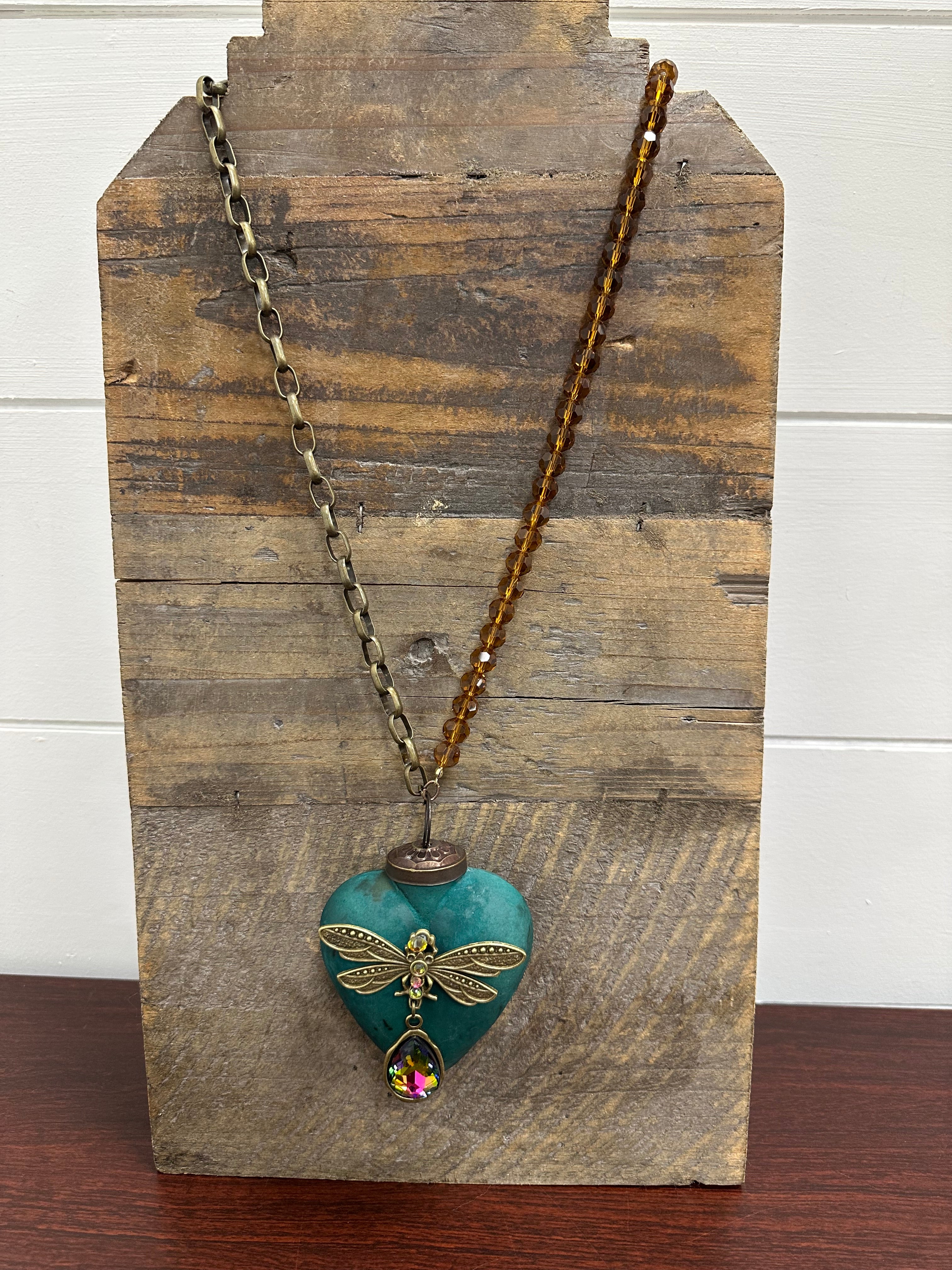 Turquoise Dragonfly Heart Necklace