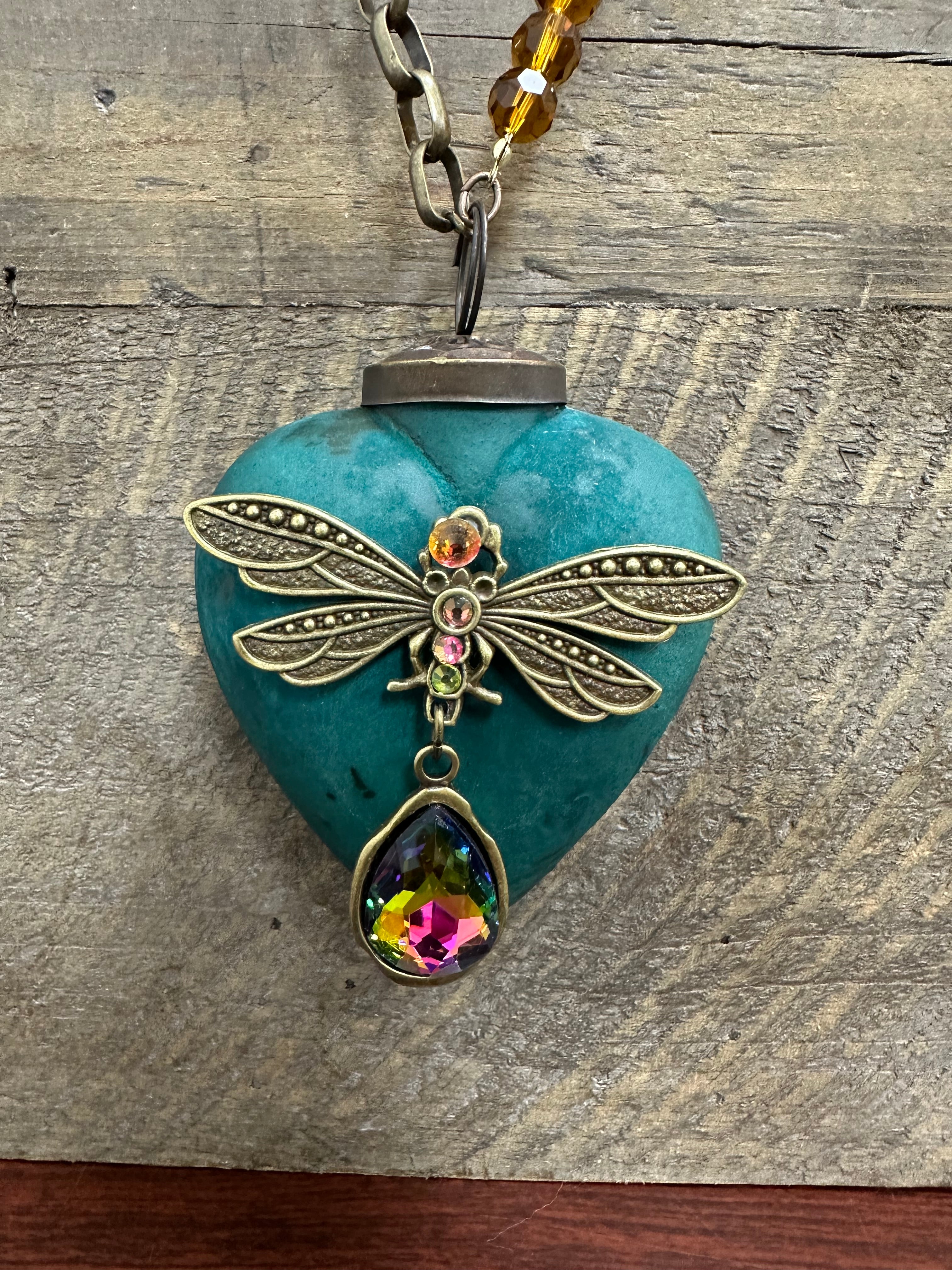 Turquoise Dragonfly Heart Necklace