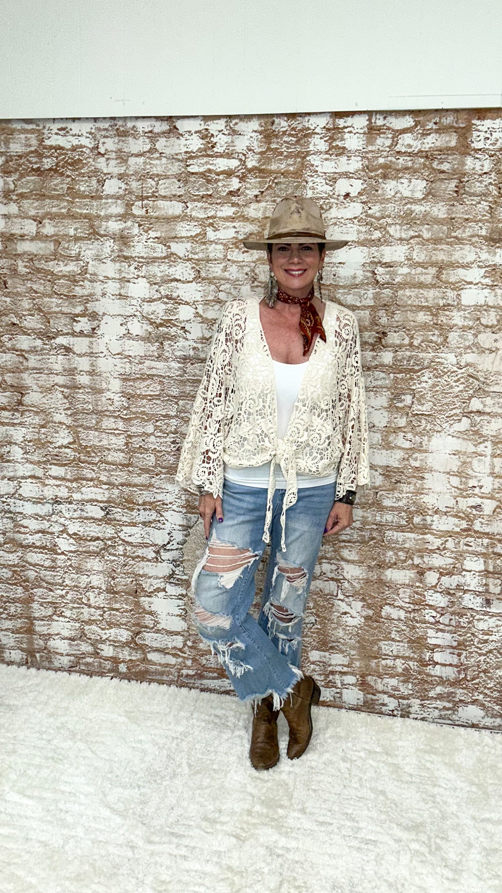 Boho Front Tie Lace Kimono