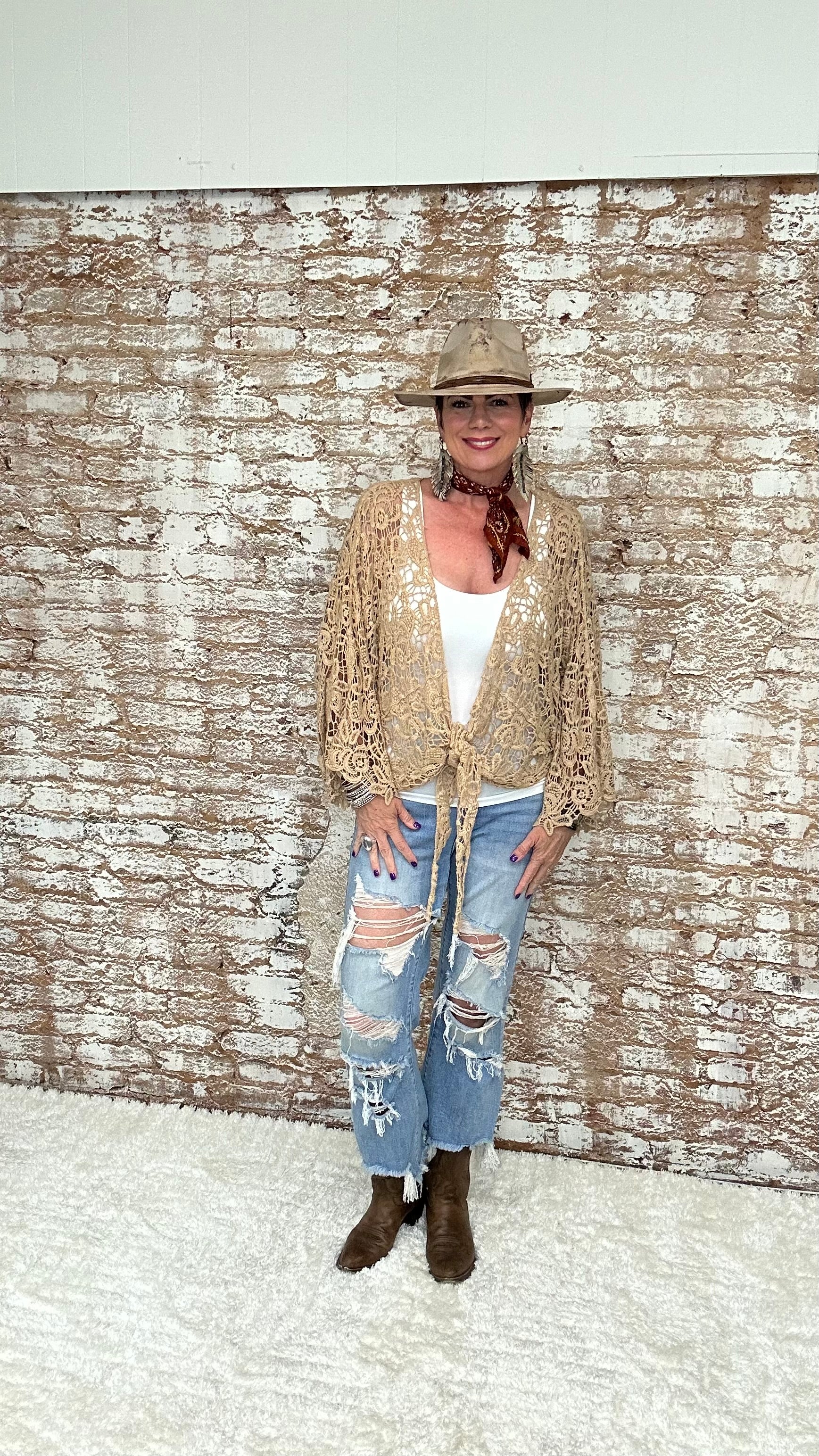 Boho Front Tie Lace Kimono