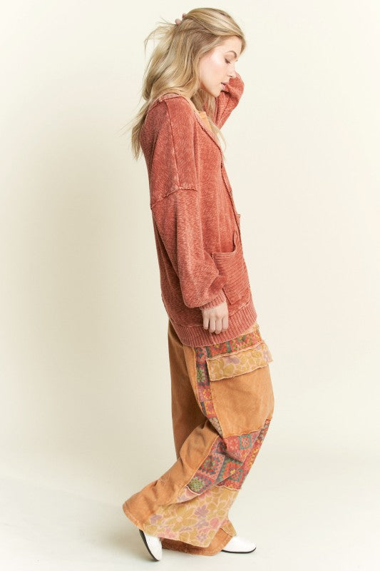 Cargo Mineral Wash Pants w/Floral