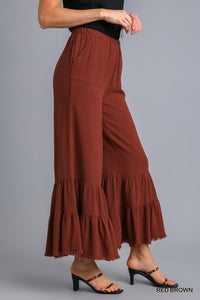 Ruffled Tier Pant-Red Brown