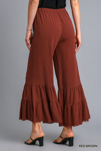 Ruffled Tier Pant-Red Brown