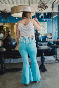 Turquoise Mineral Wash High Rise Bell Bottom