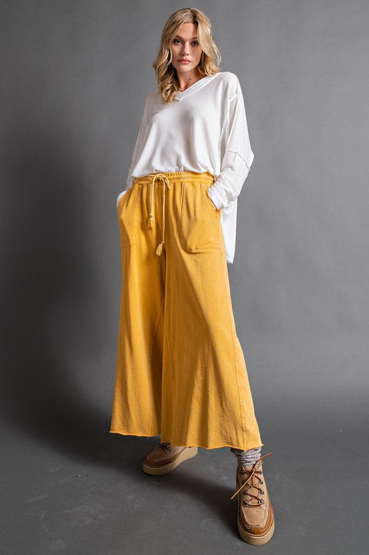Washed French Terry Knit Wide Pants