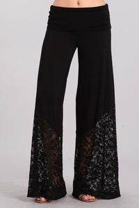 Palazzo Pants with Lace Contrast