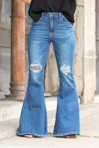Leopard Knee Patch Flare Jeans